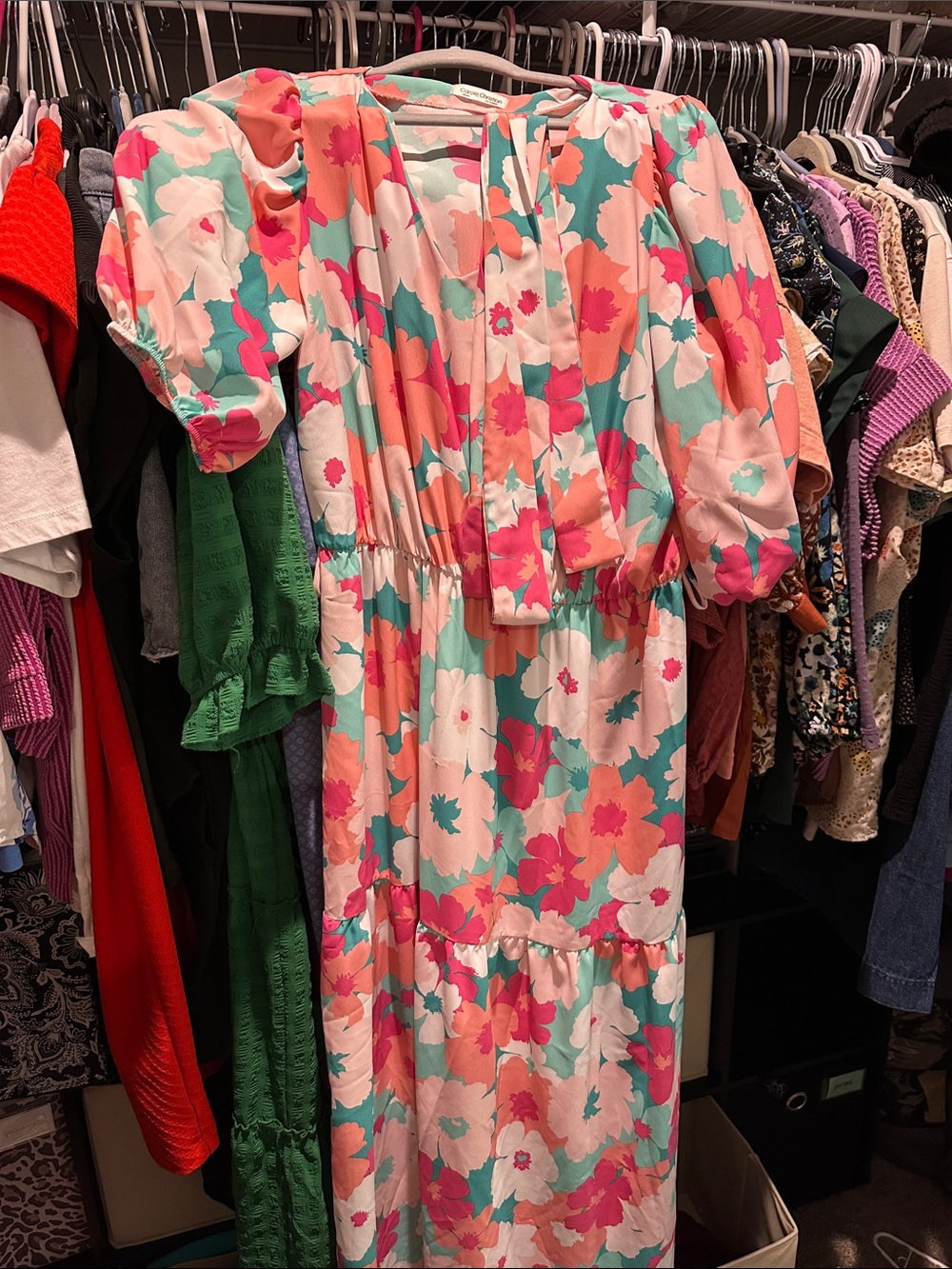 Vibrant Floral Maxi Dress in Pink, Coral & Aqua